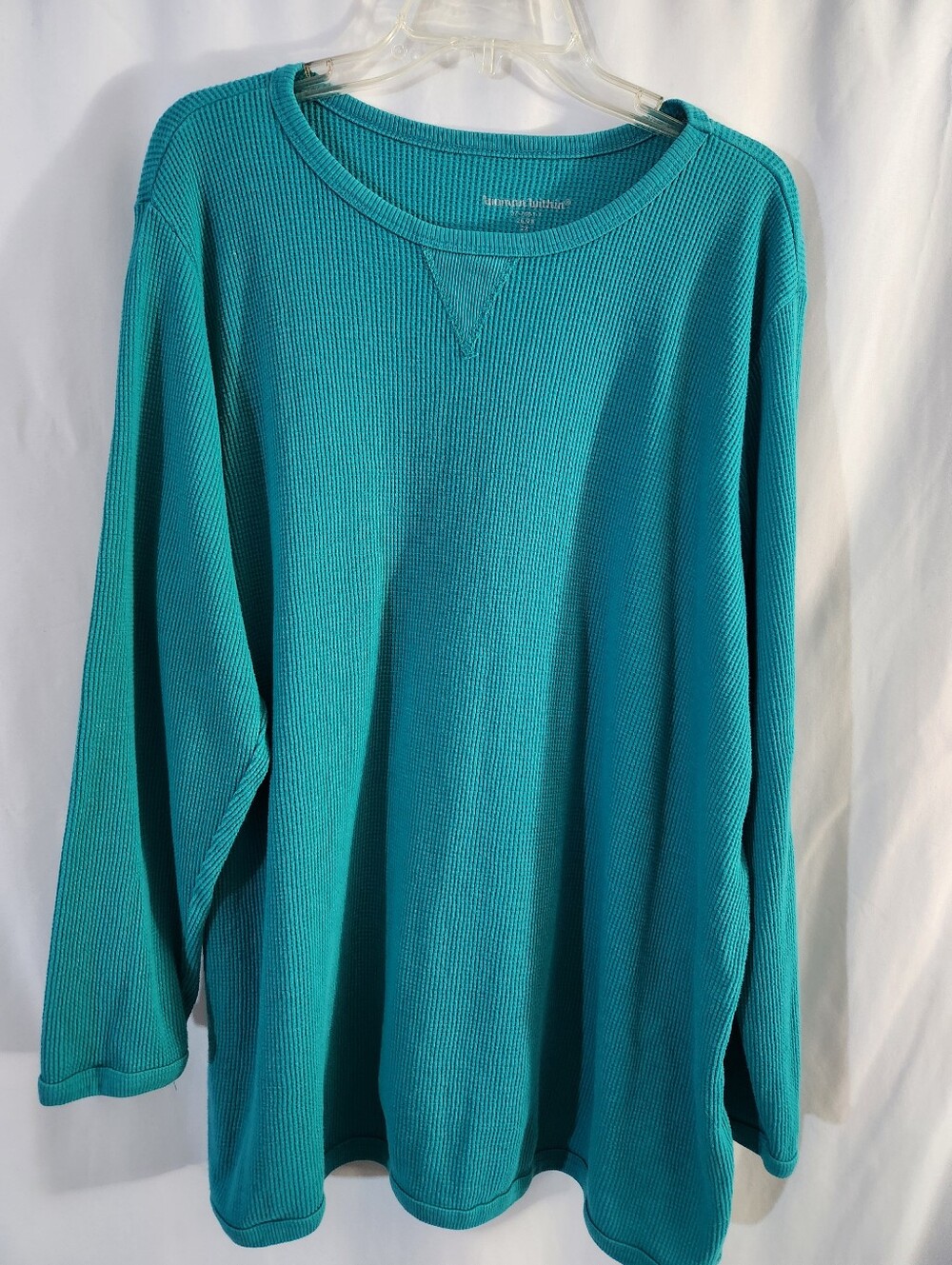 Woman Within Teal Waffle-Knit Crew Neck Sweater #lightweight #soft #dependable